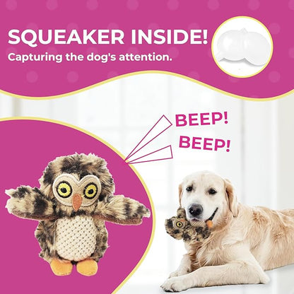 Glow Pups 3 Pack Owl Dog Toys, Toy for Small Dogs, Plush Dog Toys with Squeaker, Multipack Puppy Toys, Toy for Small Dogs (3 Pack: Replacement Animals, Owl)