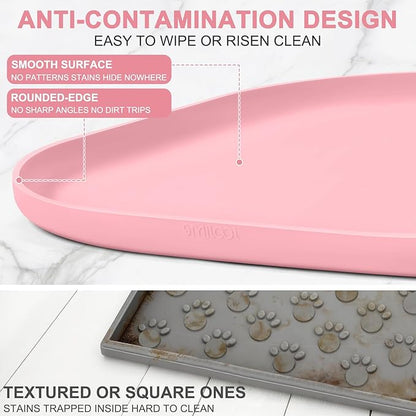 Silicone Pet Food Mat with Raised Edge for Food and Water Bowl, Dog Feeding Mats, Cat Food Trays for Floor Waterproof, Rubber Tray for Dogs and Cats, 22 x 14 x 0.8 Sakura Pink