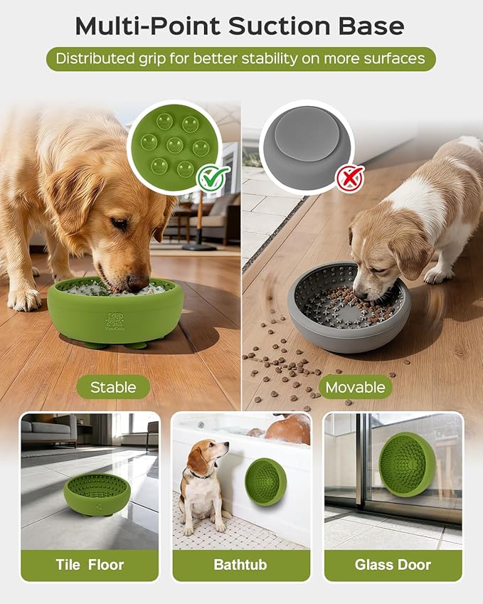 Dog Lick Bowl for Dogs, Lick Mat, Slow Feeder Lick Bowl with Strong Suction, BPA-Free Silicone, Freeze Licking Bowl for Anxiety Relief, Enrichment & Distraction, Dishwasher Safe (Green, L)
