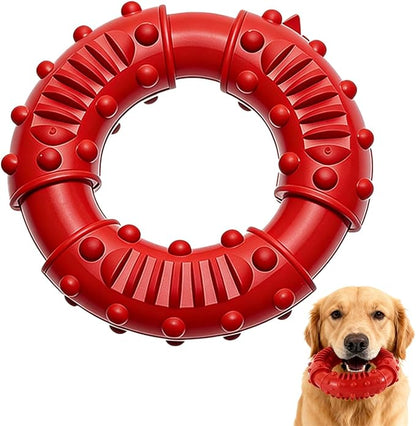 Natural Rubber Indestructible Dog Chew Ring Toys, Interactive Dog Toys for Aggressive Chewers,Dental Teething Training Toys with Textured Nodules, Durable Pet Dog Toy for Boredom (Red)