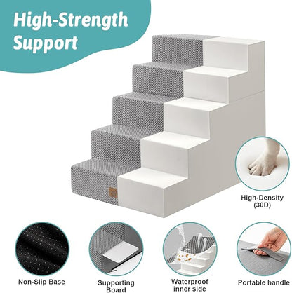 CCOZY KISS Dog Stairs for Small Dogs, 5 Tier Removable Wider Pet Stairs for Couch and Bed, 23.6" H Non-Slip Dog Steps for Puppies and Old Cats with Support Board, 19.7x29.5x23.6 inch, Grey