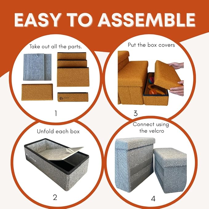5-Step Dog Stairs for Small, Medium Dogs with Storage Box - Durable Folding Pet Steps, Padded Lid and Container; Dog Steps for Bed and Couch + Hair Brush Gift (Terracotta, Large, 5.0)
