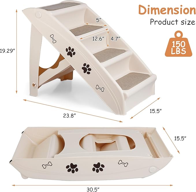 20" H 4-Step Dog Stairs for Small Dogs and Cats, Non-Slip Dog Steps for High Beds, Couch, Sofa, Sturdy Pet Steps (Tan)