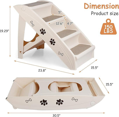 20" H 4-Step Dog Stairs for Small Dogs and Cats, Non-Slip Dog Steps for High Beds, Couch, Sofa, Sturdy Pet Steps (Tan)