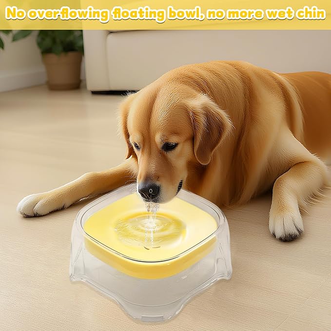 Splash-Proof Cat & Dog Water Bowl 2L Anti-Spill Design Reduces Refill Frequency Splash-Resistant Bowl Keeps Surroundings Clean Slow-Drink Bowl Designed for Pets Who Splash Water- (Yellow)