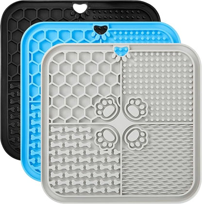Dog Lick Mat, 3Pack Dog Slow Feeder, Non-Slip Design Lick Mat for Dogs and Cats, Boredom and Anxiety Reducer,Suitable for Treats, Yogurt, Peanut Butter (Grey+Black+SkyBlue)