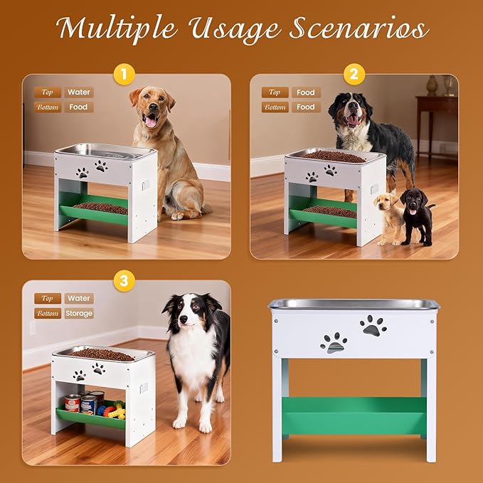 Dog Water Dispenser for Large Dogs Elevated Dog Bowl Stand Raised Dog Food Bowl Dispenser Adjustable Pet Food Storage Container Stainless Steel Water Bowl Feeder Easy Clean, Protects Joints