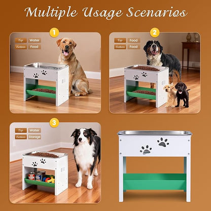 Dog Water Dispenser for Large Dogs Elevated Dog Bowl Stand Raised Dog Food Bowl Dispenser Adjustable Pet Food Storage Container Stainless Steel Water Bowl Feeder Easy Clean, Protects Joints