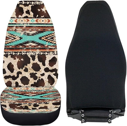 Aztec Cow Print Automotive Seat Covers Seat Cover Front Seats Only for Women Men Universal fit for Cars, SUVs, Trucks Car Accessories Blanket Seat Protector Easy to Install