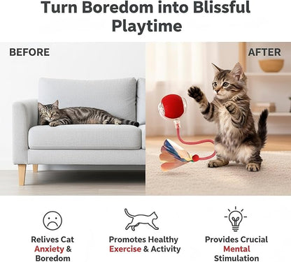 JBD Interactive Cat Toy Ball for Indoor Cats - Silent Automatic Rolling & Self Moving Electric Kitten Toys, USB Rechargeable Smart Ball with Tail, Motion Activated Hunting Exercise for Bored Cats Red