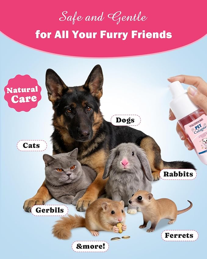 Dog Perfume & Pet Cologne - Long Lasting Baby Powder Scent | Alcohol-Free & Safe if Licked | Water-Based Deodorizer for Dogs & Cats | Fur-Conditioning, Non-Sticky