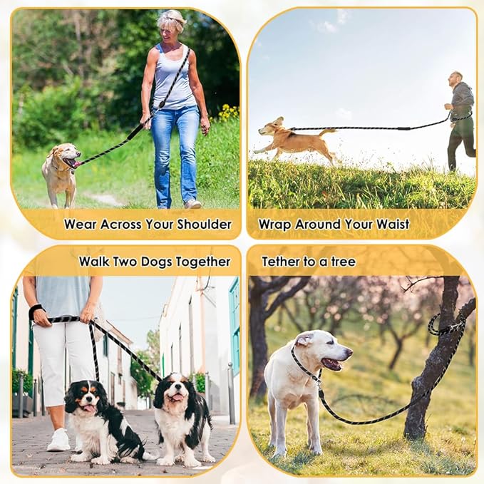 Lukovee Hands Free Dog Leash, 10FT Adjustable Training Lead 1/2 Inch Nylon Heavy Duty Lead No Pull for Large Medium Dogs, Tangle Free Reflective Waist-Leash for Walking Running, Black