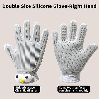 2 in 1 Pet Grooming Gloves - Cat and Dog Glove Brush, High Efficiency Pet Hair Removal Massage Glove, Clean Hair on Both Sides (Grey /1 Piece)