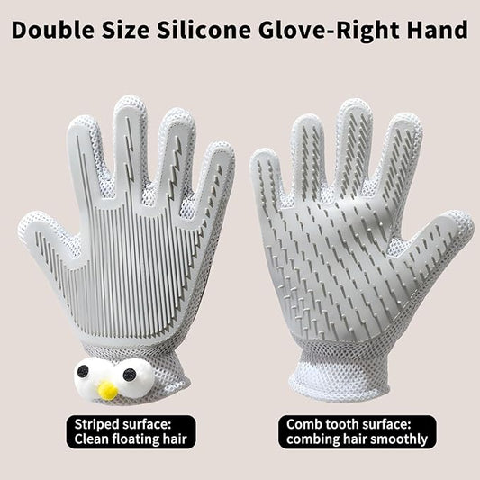 2 in 1 Pet Grooming Gloves - Cat and Dog Glove Brush, High Efficiency Pet Hair Removal Massage Glove, Clean Hair on Both Sides (Grey /1 Piece)