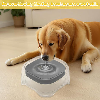 Splash-Proof Cat & Dog Water Bowl 2L Anti-Spill Design Reduces Refill Frequency Splash-Resistant Bowl Keeps Surroundings Clean Slow-Drink Bowl Designed for Pets Who Splash Water- (Grey)