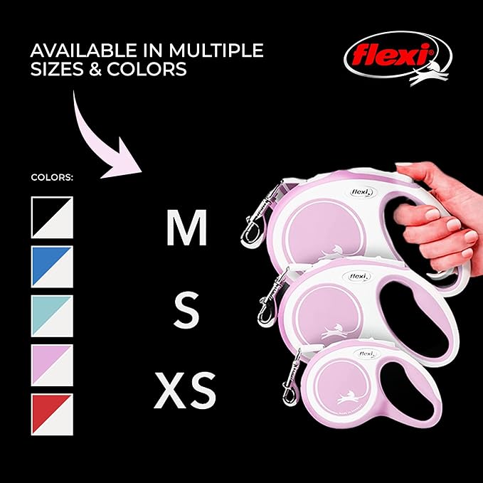 Flexi® New Comfort Tape Retractable Dog Leash for Small Dogs Upto 26 lbs. – 10 ft., Pink/Rose | Tangle Free Pet Walking Leash with One-Handed Brake, Pause, Lock |German Quality Product