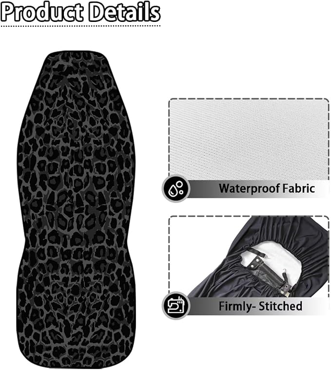Car Front Seat Covers Waterproof Black Gray Leopard Print Car Seat Cover Auto Interior Accessories 2 Pcs Set Automobile Front Seats Covers Universal Fit for Most Vehicles Women Men