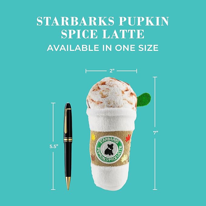 Haute Diggity Dog Starbarks Pupkin Spice Latte, Plush Designer Dog Toys with Interactive Squeaker, Stimulating Pet Enrichment, Machine-Washable & Safe Materials for All Breeds, One Size