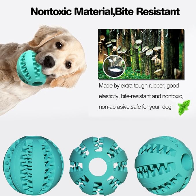 Idepet Dog Toy Ball, Nontoxic Bite Resistant Toy Ball for Pet Dogs Puppy Cat, Dog Pet Food Treat Feeder Chew Tooth Cleaning Ball Exercise Game IQ Training ball,2 Pack- Blue & Green