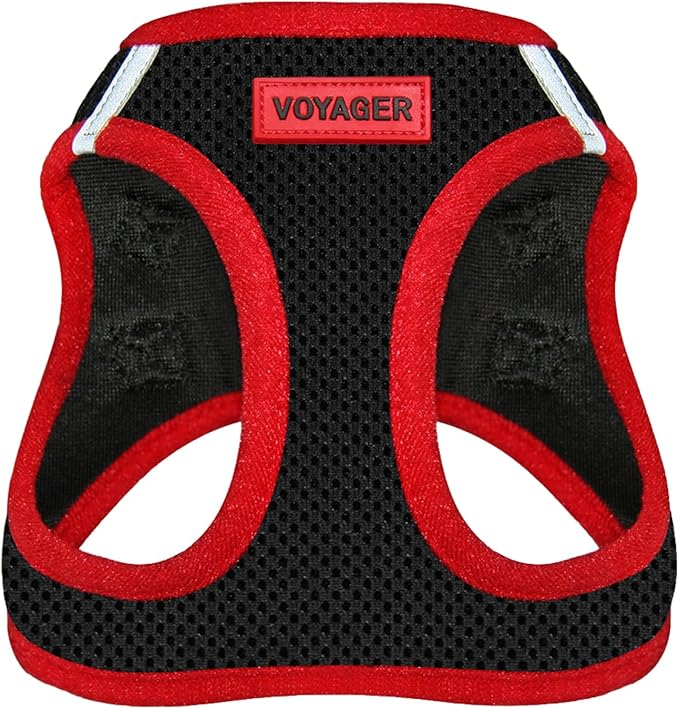 Best Pet Supplies - All Weather Mesh/Plush, Reflective, No Pull Harness for Small, Medium Dogs, Cats - Secure with Hook & Loop Fastener, Buckle, Double D-Rings - Black/Red Trim, XS
