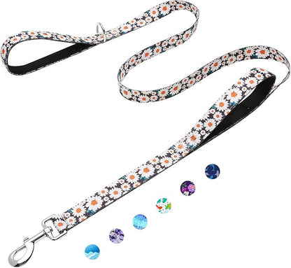 5ft Dog Leash with Two Padded Handles, Heavy Duty Strong Nylon Pet Leash with Soft Neoprene Handle for Small Medium Large Dogs, Daisy