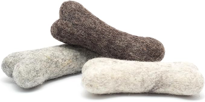 Glaciart One Felted Wool Dog Chew Bone Mini (3 Pcs)| Durable Dog Chew Toy, for Teething & Teeth Cleaning | Fetch Games & for Anxiety/Boredom | Great for Small Puppy