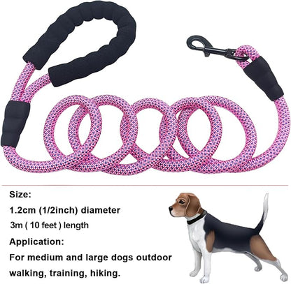 MayPaw Heavy Duty Rope Dog Leash, 6/8/10FT Nylon Pet Leash, Soft Padded Handle Thick Lead Leashes for Large Medium Dogs Walking Training Roaming (Pink-Blue dot, 1/2" * 10')