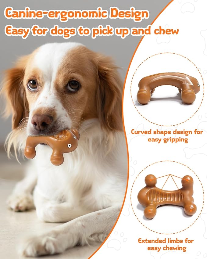 Dog Toys for Aggressive Chewers Large Medium Breed, Interactive Treat Dispensing Chew Toy, Indestructible Tough Nylon Teething Bones to Keep Dogs Busy