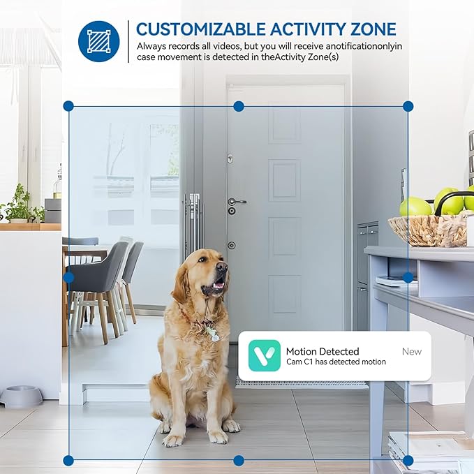 2K Home Indoor Pet Security Camera 2.4GHz with Night Vision, Dog/Cat 2-Way Audio, Wired, Motion Detection and Pet Monitor, Cloud & SD Card Storage, Phone App Control (Black-2Pack)