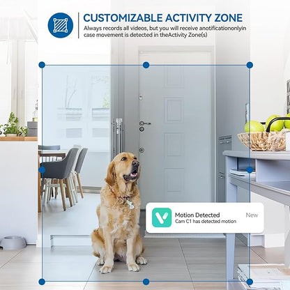 2K Home Indoor Pet Security Camera 2.4GHz with Night Vision, Dog/Cat 2-Way Audio, Wired, Motion Detection and Pet Monitor, Cloud & SD Card Storage, Phone App Control (Black-2Pack)