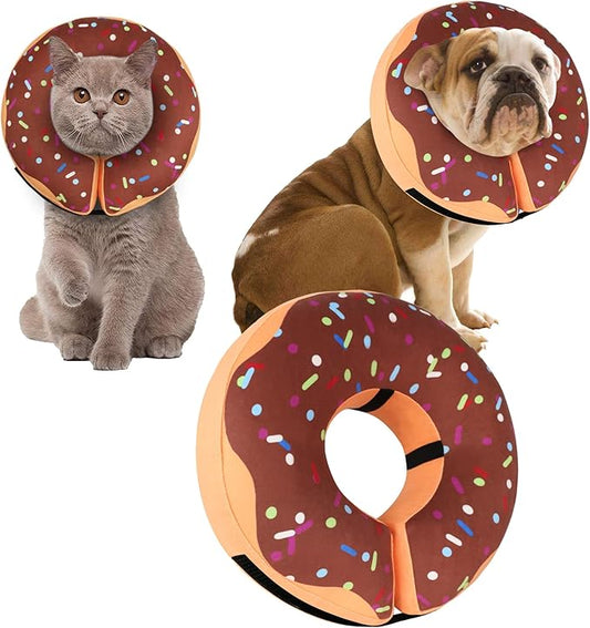 Recovery Donut Collar for Dogs & Cat,Inflatable Dog Cone Collar Alternative After Surgery,Soft Dog Cone for Large Medium Small Pet, Adjustable Pet Neck Donut(Brown,Medium+)