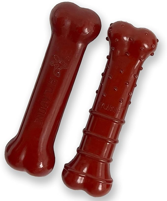 Nylabone Original & Textured Bone Power Chew Toy for Dogs, Durable & Tough Dog Toys for Aggressive Chewers, Basted Blast Bacon and Steak Flavor, Small Dogs - Up to 25 lbs, 2 Pack