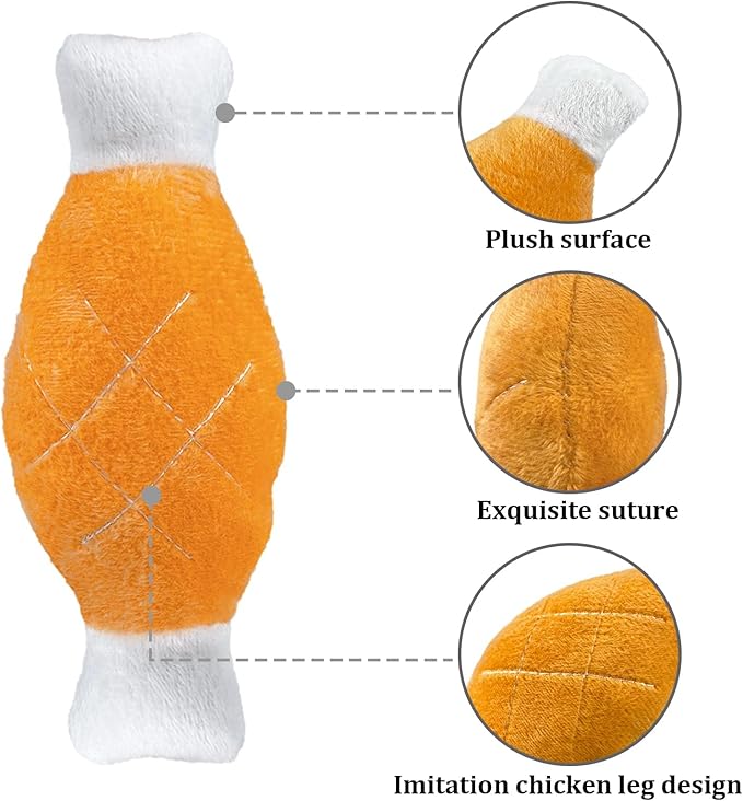 Andiker 2pcs Dog Squeaky Toy, Dog Chicken Legs Bone Pet Funny Squeaky Toy Dog Plush Toy for Small Medium Large Dogs and Cats (18cm)