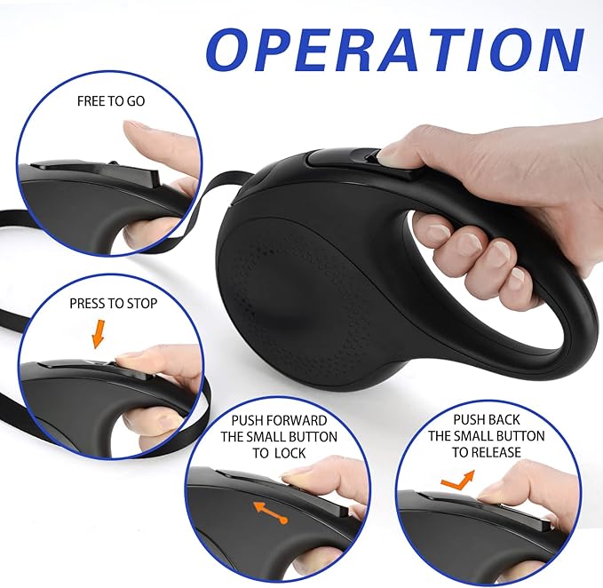 Retractable Dog Leash, 26 Feet Dog Leash for Small to Large Dogs up to 110lbs, Anti-Slip Handle One Button Lock and Release, Heavy Duty 360° Tangle-Free