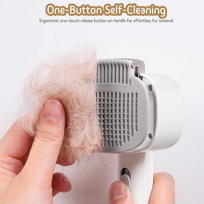 Dog & Cat Brush for Shedding, Self Cleaning Deshedding Brush with Adjustable Bristle Length & Dematting Comb, Skin Friendly Grooming Tool for Long & Medium-Long Hair Pets