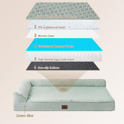 EHEYCIGA Extra Large Dog Bed Othorpedic, Memory Foam XL Dog Bed with Washable Removable Cover, Waterproof Pet Sofa Couch XLarge Size Dogs with Nonskid Bottom, 44x32x6.5, Greyish Green
