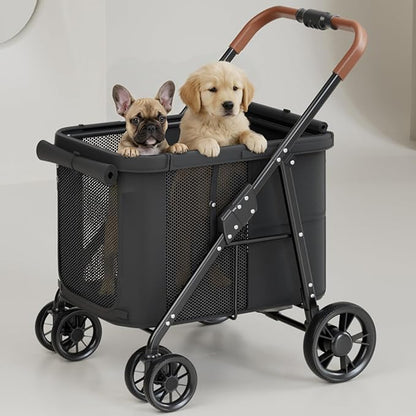 Dog Stroller for Large & Medium Dogs, Pet Stroller for 2 Small Dogs Up to 80 Lbs, Extra Large Heavy Duty, Folding & Breathable, All-Terrain Wheels, Black