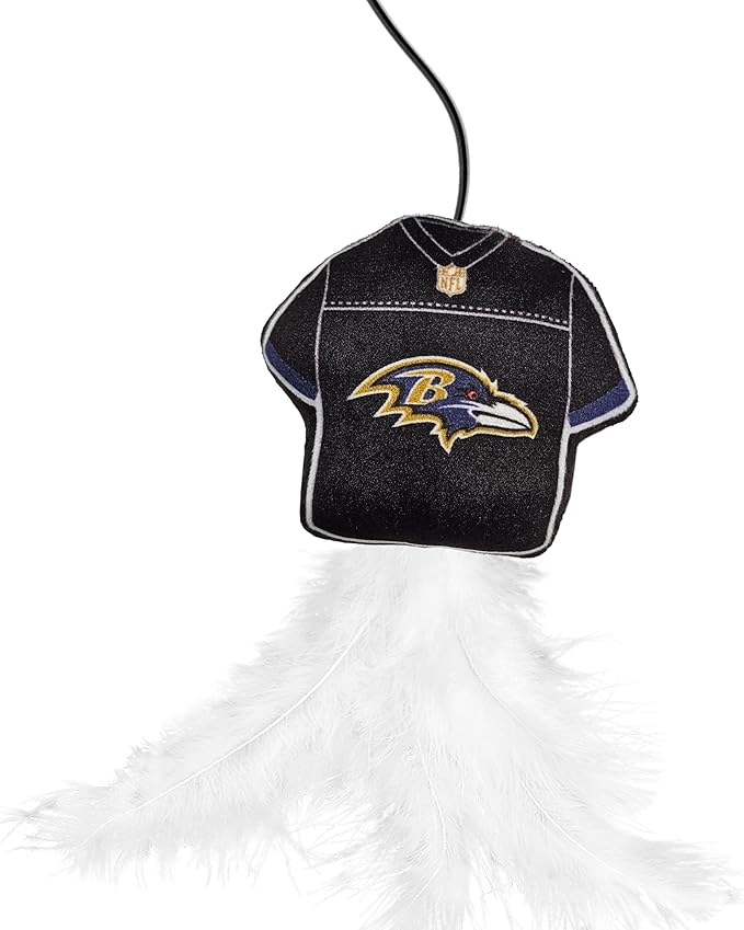 NFL Baltimore Ravens Team Jersey Wand with CAT NIP, Cat Toy Jersey Shaped Plush Teaser Toy for Cats & Kittens - Interactive Pet Toy for Play & Exercise