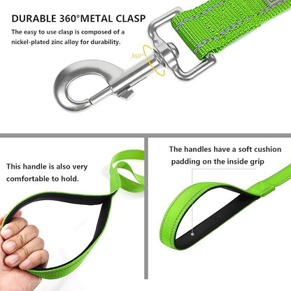 Dog Leash 6 FT Padded Handle Nylon Reflective Dogs Leashes for Large Dogs Green