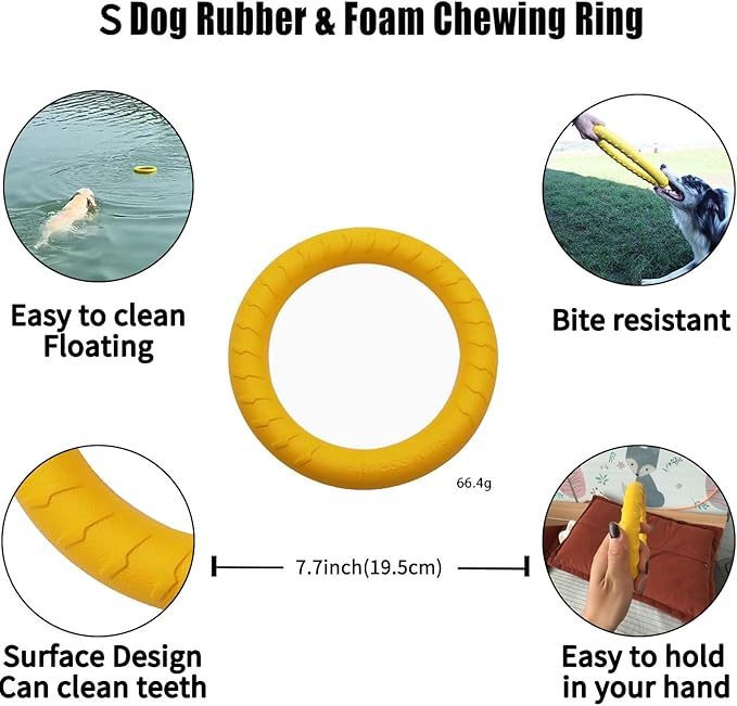 Dog Toys, Dog Chew Toys for Aggressive Chewers,Flying Discs for Medium/Large Breeds. Floating Dog Ring Toys for Throwing, Catching, Grabbing. (Small)