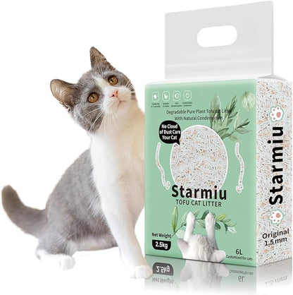 Flushable Tofu Cat Litter, Vanilla Scented – 2.5kg Bag, 100% Natural Plant-Based, Dust-Free, Fast Clumping, Odor Control, Low Tracking, Tofu Litter for Cats