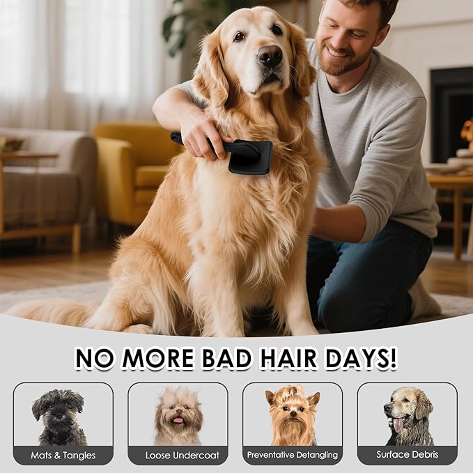 Large Slicker Brush for Dogs - Long Pin Deshedding Brush for Mats & Shedding on Long Haired Dogs, Doodles, Poodles, Goldendoodle, Labradoodle, 3pc Grooming Kits with Wooden Handle, Black