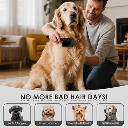 Large Slicker Brush for Dogs - Long Pin Deshedding Brush for Mats & Shedding on Long Haired Dogs, Doodles, Poodles, Goldendoodle, Labradoodle, 3pc Grooming Kits with Wooden Handle, Black