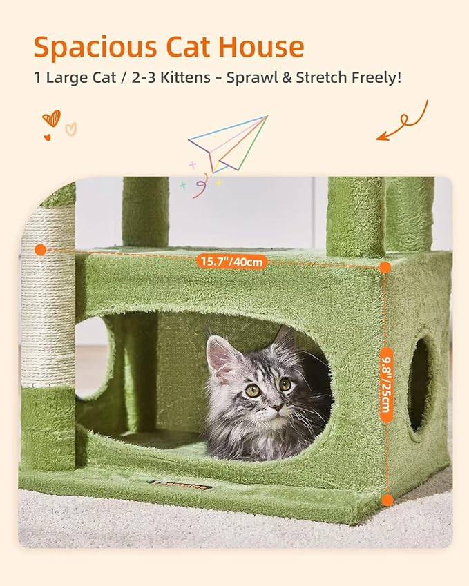 Taoqimiao Cat Tree,38.5-Inch Cat Tower for Indoor Cats,Suitable for Kittens with Luxurious cat condo with Adjustable Baskets and Luxurious Perch MS029SGR Green