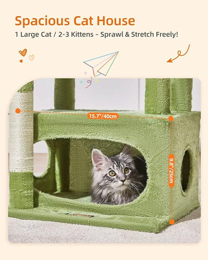 Taoqimiao Cat Tree,38.5-Inch Cat Tower for Indoor Cats,Suitable for Kittens with Luxurious cat condo with Adjustable Baskets and Luxurious Perch MS029SGR Green