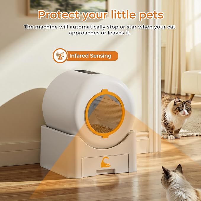 Self Cleaning Litter Box, Large Capacity Automatic Litter Box for Multiple Cats, Auto-Empty Cat Pan with App Control, Auto Sensors for Safety Protection, Enhanced Whisper-Quiet Design, White