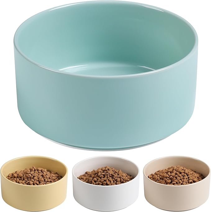 Dog Bowls, Non Slip Heavy Ceramic Dog Food and Water Bowl with Silicone Base, Pet Feeding Bowl for Puppies, Small and Medium Dogs (Glossy Light Green, 6 Inches)