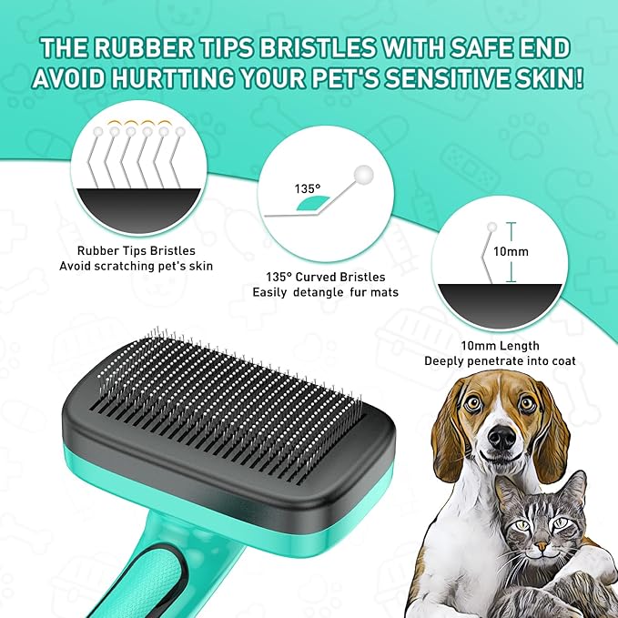 5 PCS Self Cleaning Slicker Brush & Undercoat Rake & Bath Brush & Flea Comb & Pet Comb & Steam Brush for Dogs and Cats,Professional Deshedding Dematting Tool for Long and Short Haired Pets