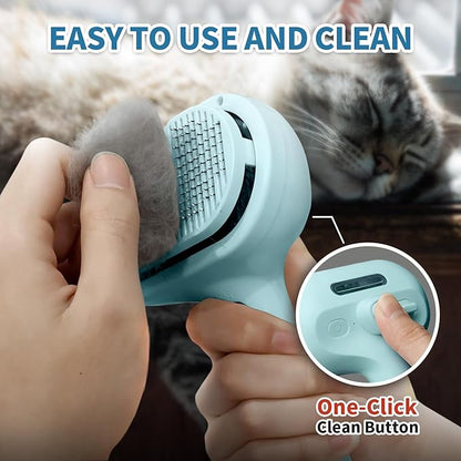 Dog Brush for Shedding, 3 in 1 Self Cleaning Steam Dog Brush - Anti-Static,Cat Steam Brush Removal Comb with Release Button, Grooming Tool for Long and Short Hair Pets, Blue