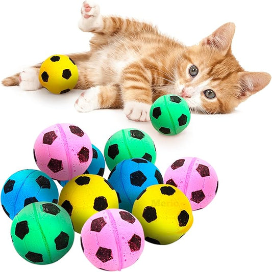 Meric CoCoo 1.5-Inch Soft Foam Cat Soccer Balls, Bouncy & Lightweight, Interactive Indoor Play Toys for Kittens & Cats, Quiet & Durable, Bright Colors, 12-Pack